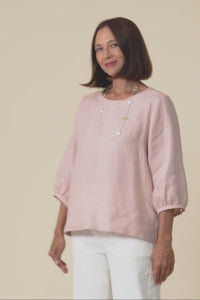 Addie Blush Linen Sleeved Top,Video
