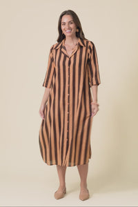 Tricia Chocolate Stripe Cotton Shirt Dress,Video