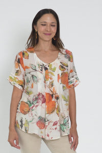 Janelle Orange Harvest Flutter Sleeve Top,Video