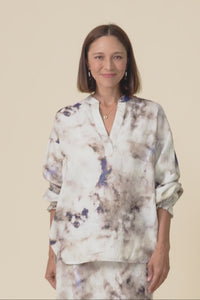 Curio Taupe Abstract Linen Blouse,Video