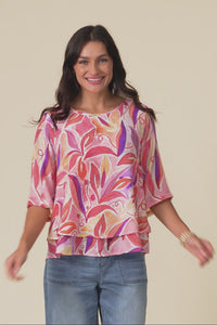 Folk Pink Flower Frill Top