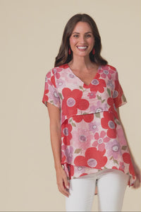Alvina Red Poppy Layered Tunic Top