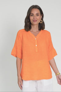 Gemma Orange Linen Button Top,Video