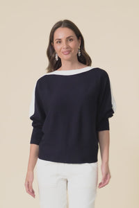 Eve Navy Contrast Boatneck Knit Jumper,Video