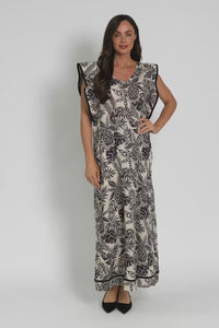 Whitney Black Leaf Linen Maxi Dress,Video