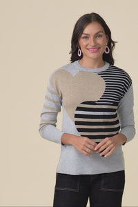 Anju Grey Stripe Heart Knit Jumper,Video