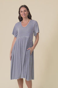 Donna Navy Stripe Gathered Dress,Video