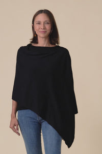 Elorie Black Cotton Cashmere Poncho,Video