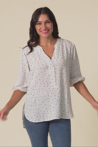 Carmin Beige Spot Linen Blend Top,Video