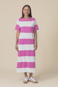 Bold Magenta Stripe Cotton Tee Dress,Video