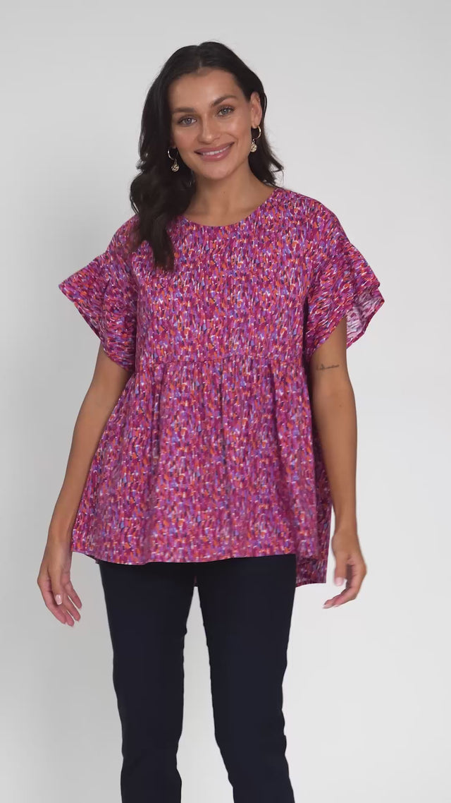 Jameson Pink Abstract Cotton Frill Top thumbnail 2