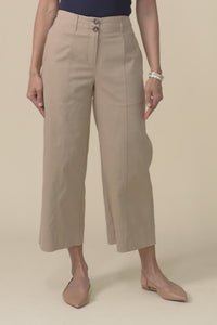 Kristy Beige Cotton Wide Leg Pants,Video