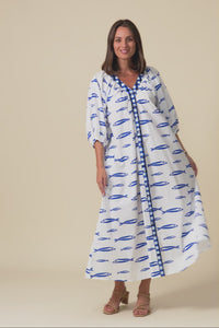 Florence Blue Sea Cotton Tie Dress,Video