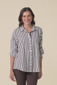 Amour Chocolate Stripe Puff Sleeve Shirt,Video
