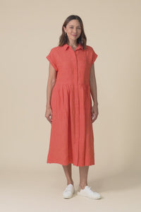 Ruben Orange Stripe Linen Shirt Dress,Video