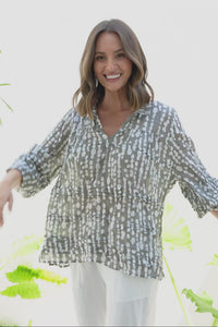 Palmer Grey Speckle Cotton Long Sleeve Top,Video