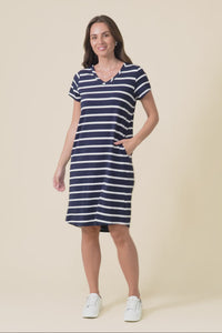 Harley Navy Stripe Cotton Tee Dress,Video