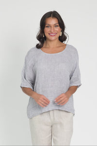 Barbara Light Blue Stripe Linen Top,Video