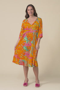 Milana Orange Leaf Crinkle Cotton Dress,video