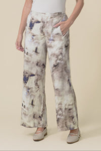 Xandra Taupe Abstract Linen Pocket Pants