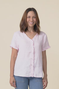 Audrey Pink Linen Button Top,video