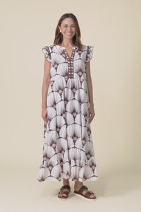 Livia Chocolate Abstract Flutter Sleeve Dress,video