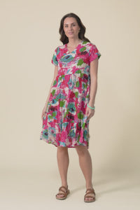 Lania Fuchsia Flower Crinkle Cotton Dress,video