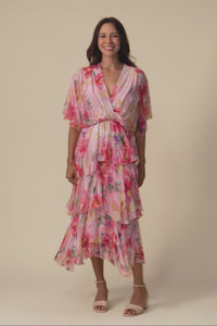 Amelie Pink Floral Silk Layer Dress,Video