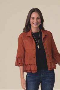 Dolores Rust Cotton Frill Jacket,Video
