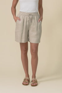 Nirah Beige Linen Pocket Shorts,Video