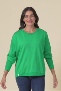 Divine Forest Green Cotton Crew Sweatshirt,Video