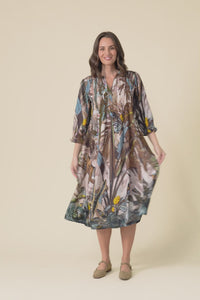 Kalmia Brown Jungle Pleated Tie Dress,Video