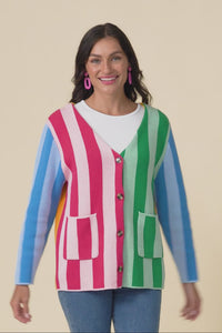 Belair Multi Stripe Cotton Cardigan,Video