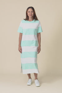 Bold Sky Blue Stripe Cotton Tee Dress,Video