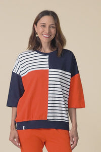 Fig Navy Contrast Cotton Sweat,Video