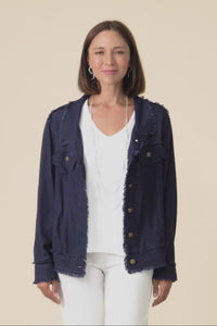 Oakley Navy Linen Frayed Jacket,Video
