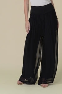 Laurier Black Silk Wide Leg Pants,Video