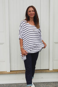 Sorronda White Stripe Bamboo Batwing Top,Video