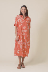 Tricia Peach Flower Cotton Shirt Dress,Video