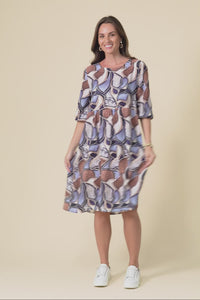 Nicolette Blue Abstract Cotton Blend Sleeved Dress,Video