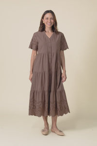 Lilith Chocolate Embroidered Cotton Dress,video