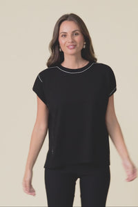 Orla Black Cotton Blend Knit Top,Video