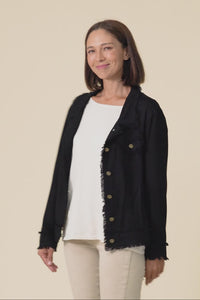 Oakley Black Linen Frayed Jacket,Video
