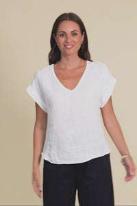 Dorian White Linen Cotton Top,Video
