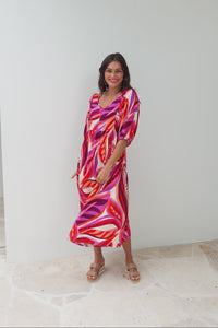 Kacey Pink Leaf Button Dress,Video