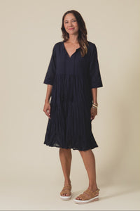 Milana Navy Crinkle Cotton Dress,Video