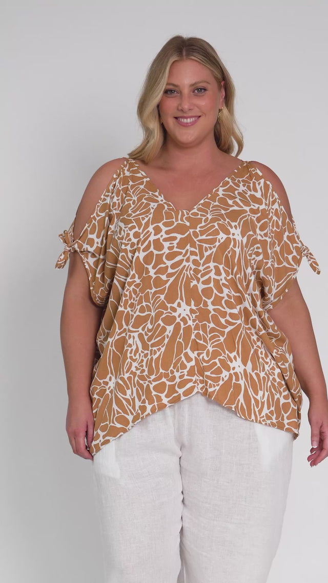 Avalee Tan Abstract Cold Shoulder Top thumbnail 2