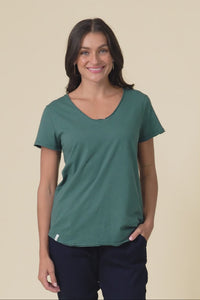 Maggie Teal Cotton Vee Tee,Video