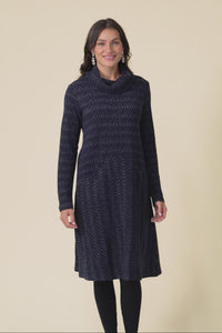 Grenadine Navy Cotton Knit Dress,Video