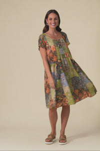 Hanoi Green Mosaic Cotton Blend Dress,Video